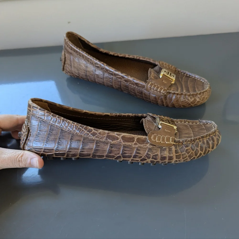 Tory Burch Kendrick Brown Croc Leather Driving‎ Loafers 6.5